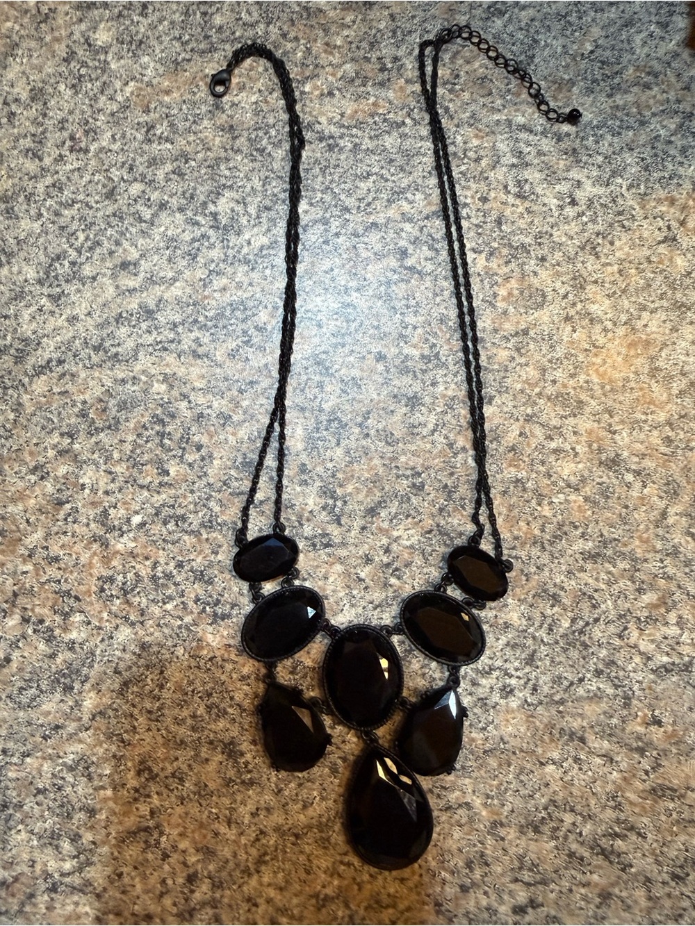 Elegant Black Statement Necklace with Faceted Drops
